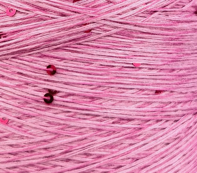 Art. Lino – 100 % Leinengarn mit Pailletten col. Pfingstrosenrosa 580 m / 100 g